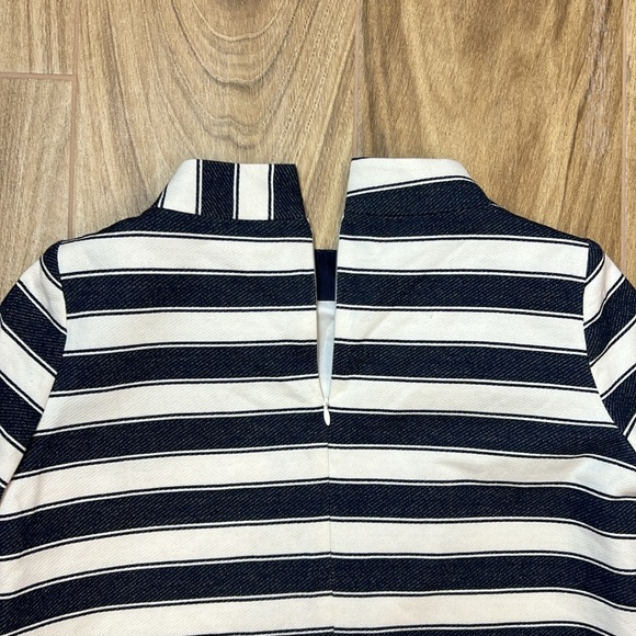 ANN MASHBURN Navy and White Striped Long Sleeve Mock Neck Blouse - Picture 6 of 7